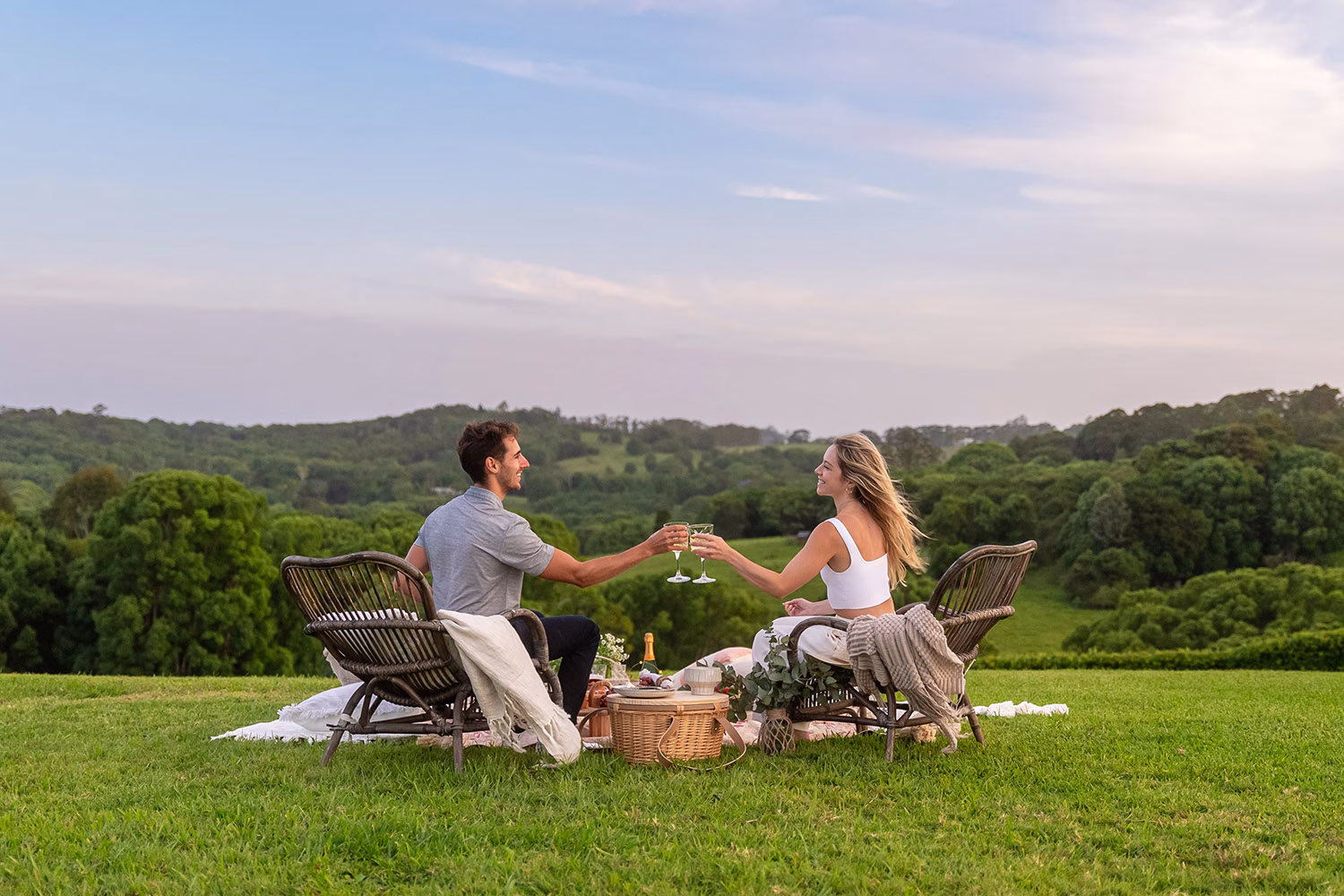 Couple enjoying their picnic at Heartwood Farm Byron Bay