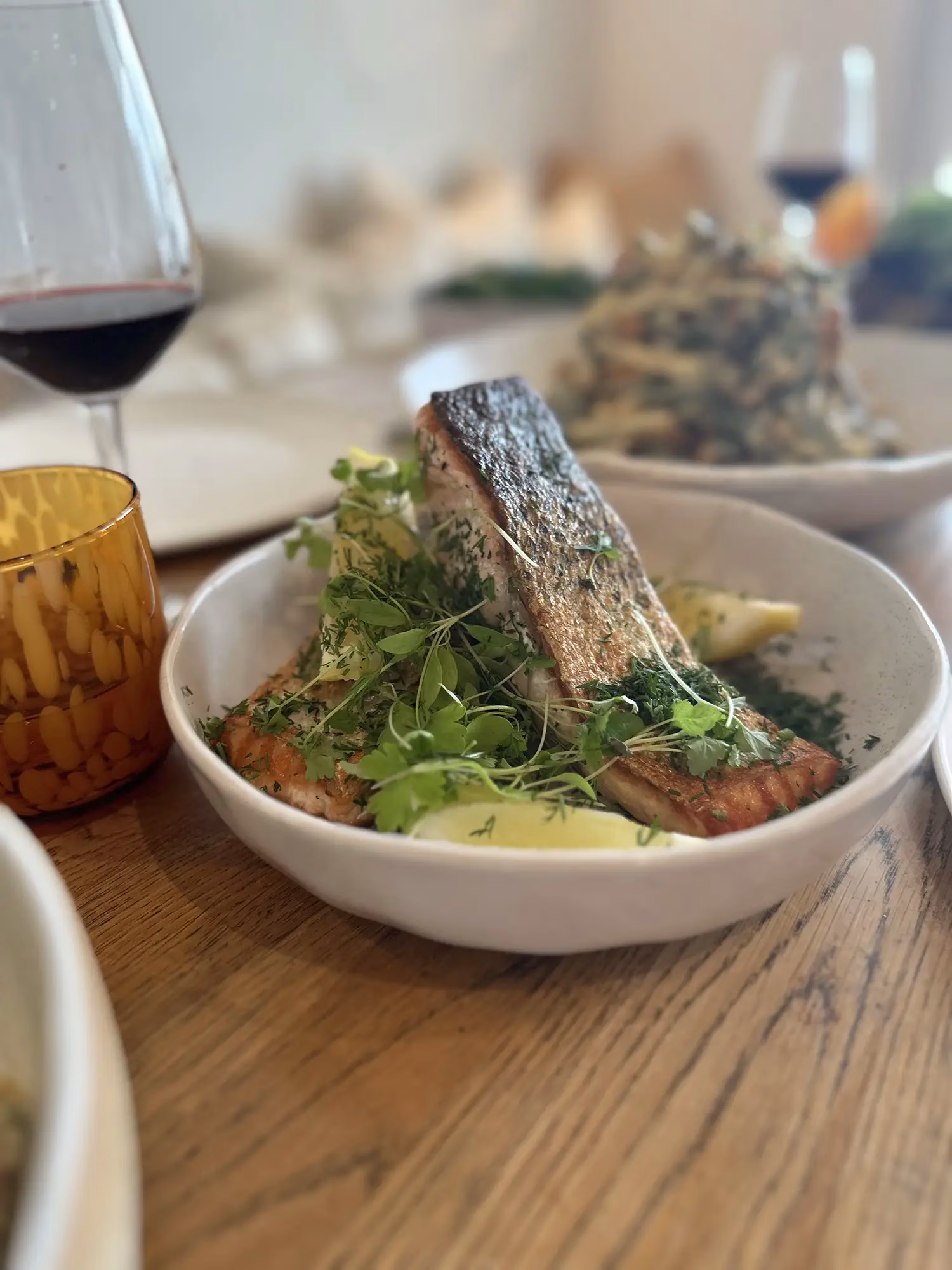 Salmon lunch at Heartwood Farm Byron Bay